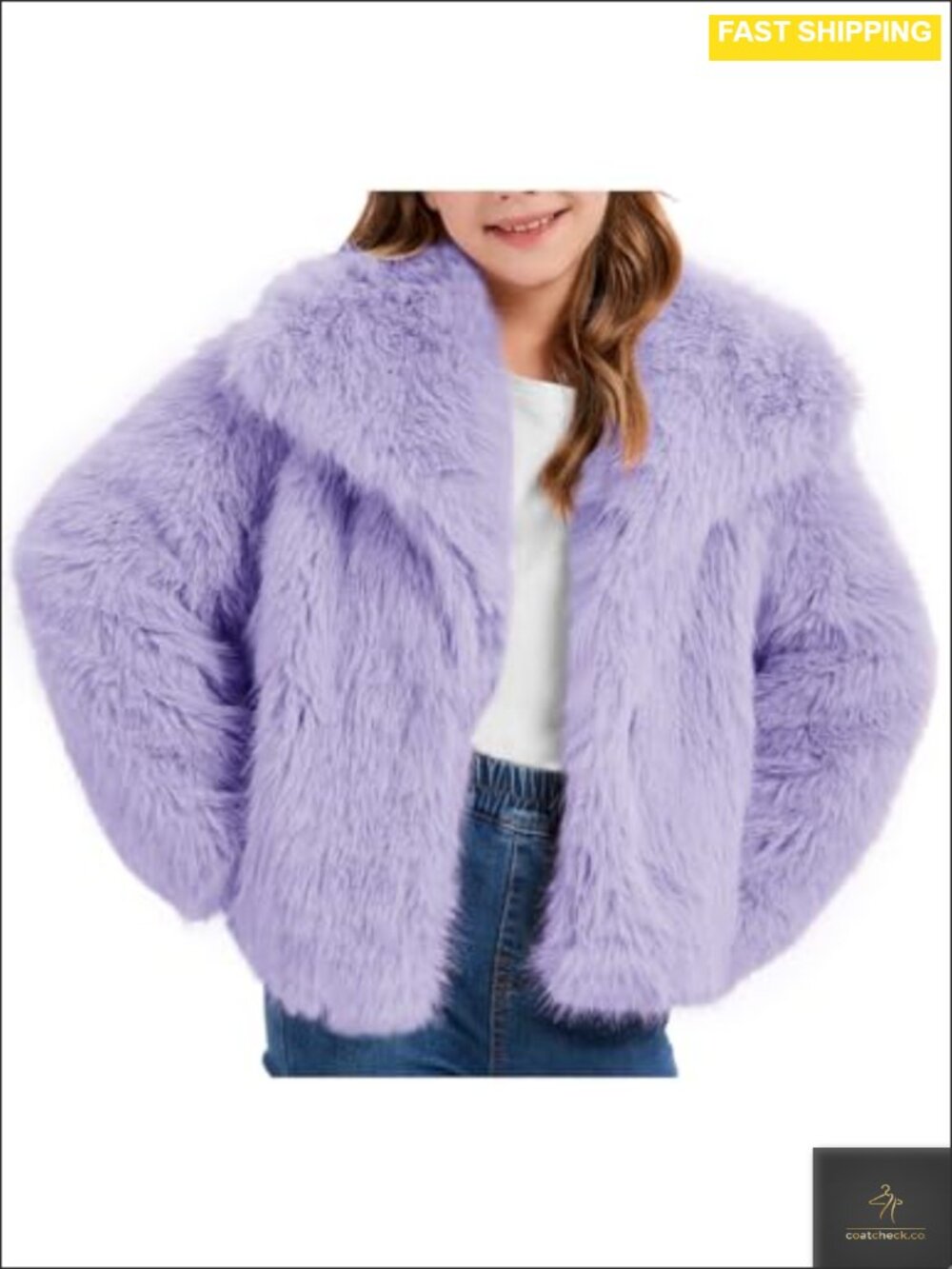 Girls Faux Fur Cropped Coat Snap Front Pockets